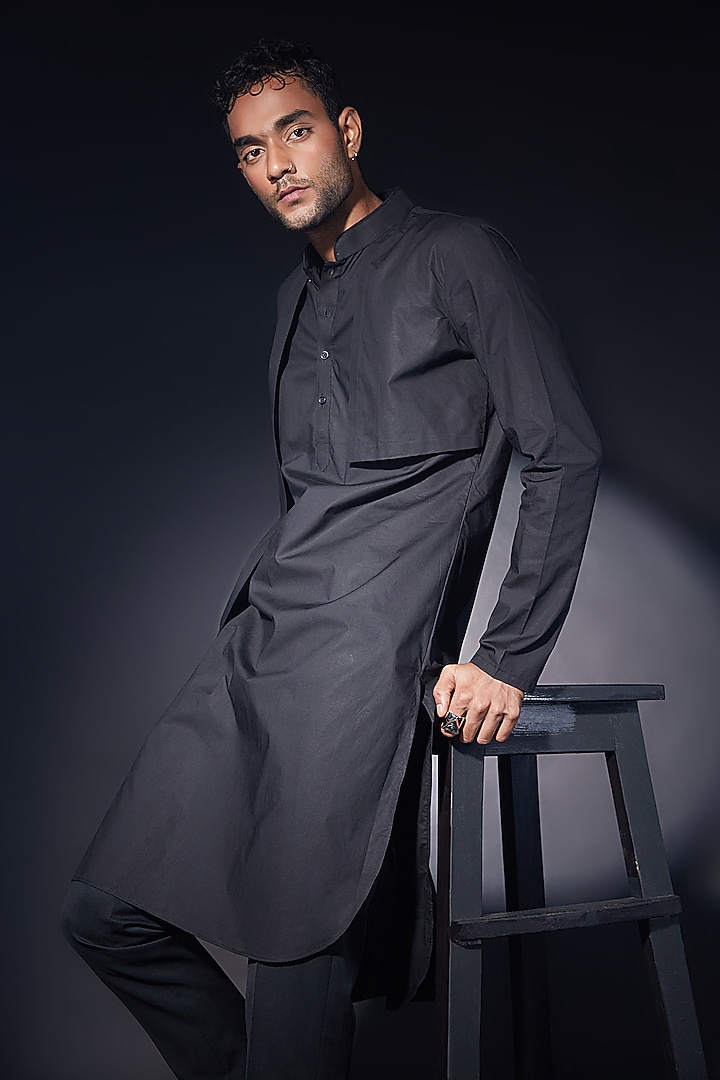 Black Cotton Kurta by ASHAY at Pernia's Pop Up Shop