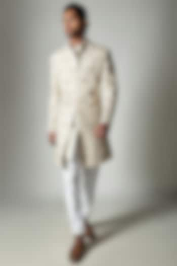 Ivory Silk Embroidered Sherwani by ASHAY