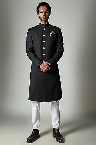 Black Terry Rayon Sherwani by ASHAY