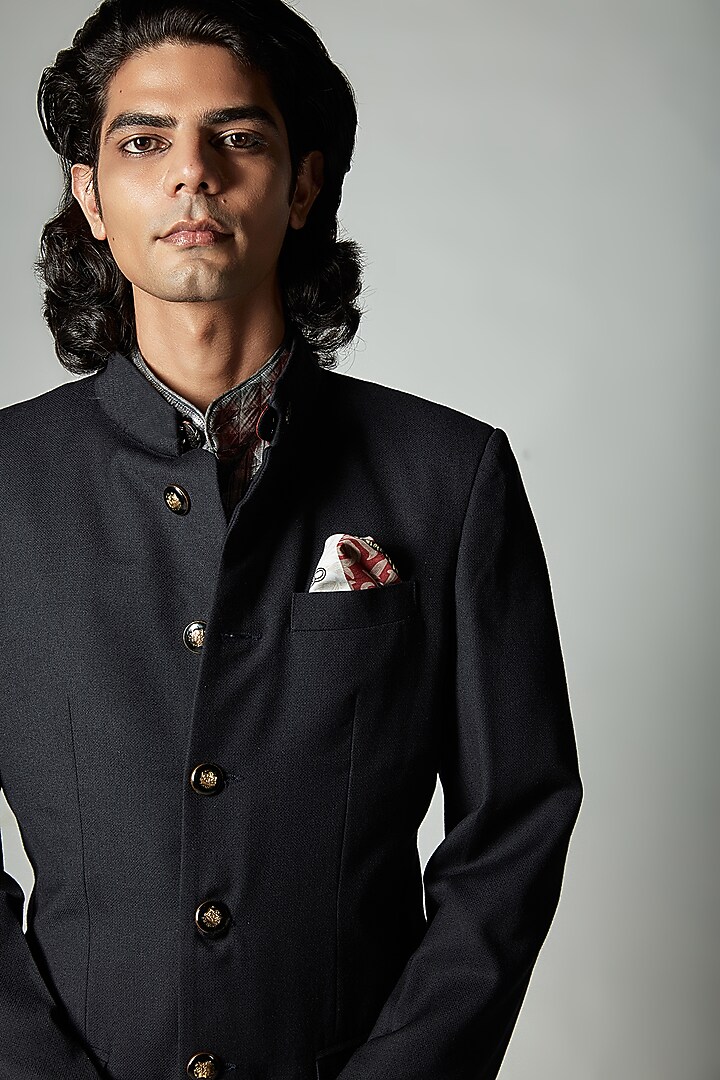 Black Terry Rayon Bandhgala by ASHAY at Pernia's Pop Up Shop