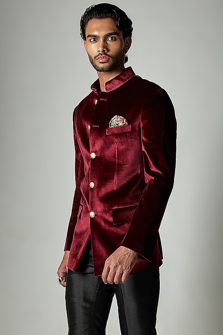 Maroon double button bandhgala jacket. Whatsapp on +917289895895