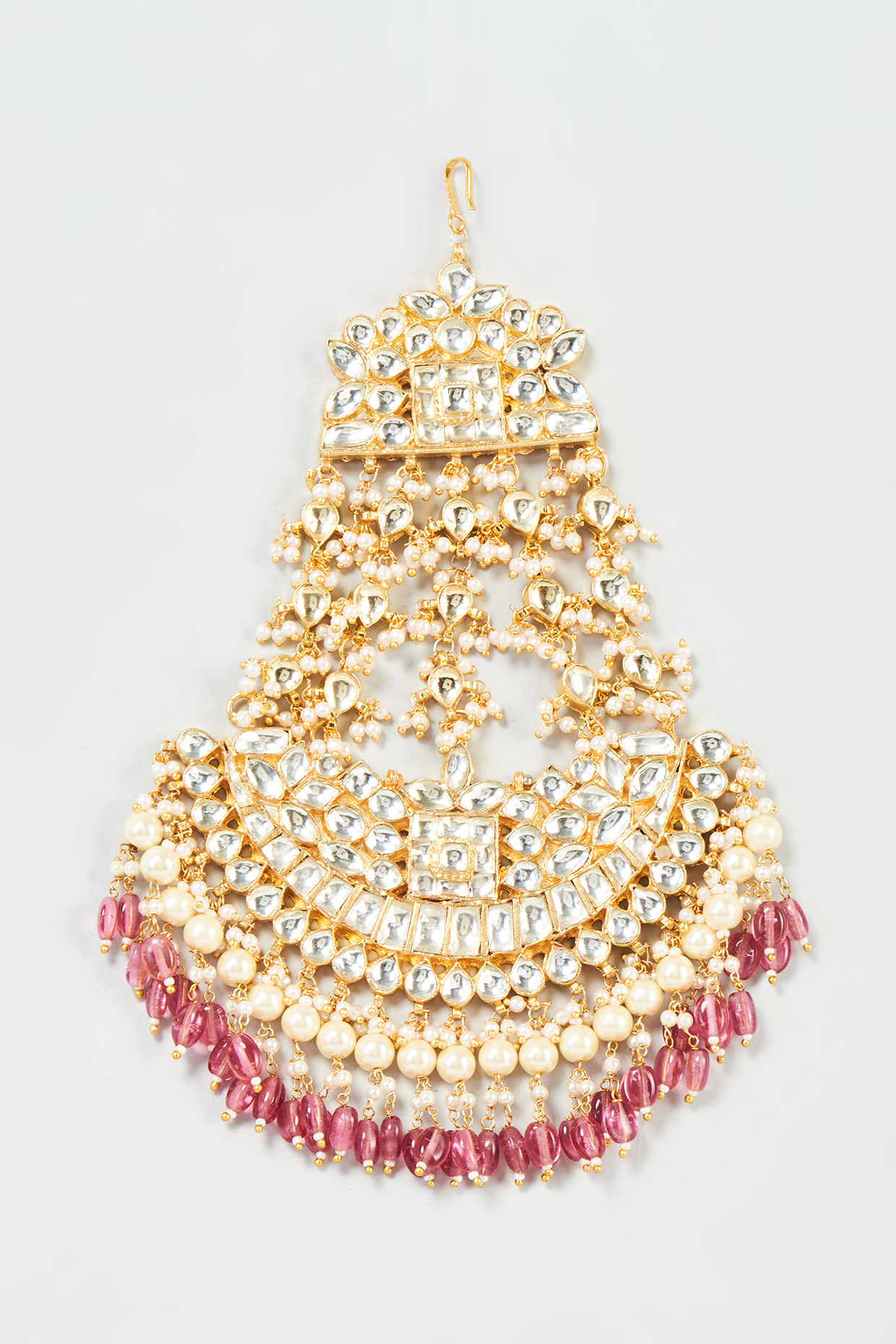Gold Finish Yellow Kundan Polki & Pearl Chand Pasa by ASHNEE