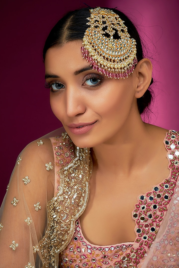 Gold Finish Yellow Kundan Polki & Pearl Chand Pasa by ASHNEE at Pernia's Pop Up Shop