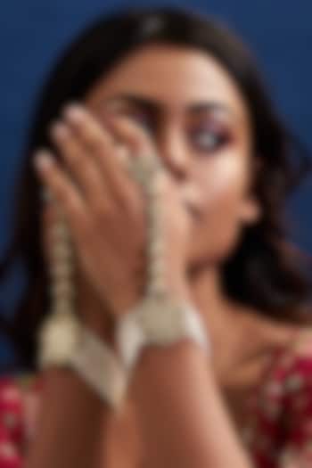 Gold Finish Yellow Kundan Polki & Pearl Net Hathphool by ASHNEE at Pernia's Pop Up Shop