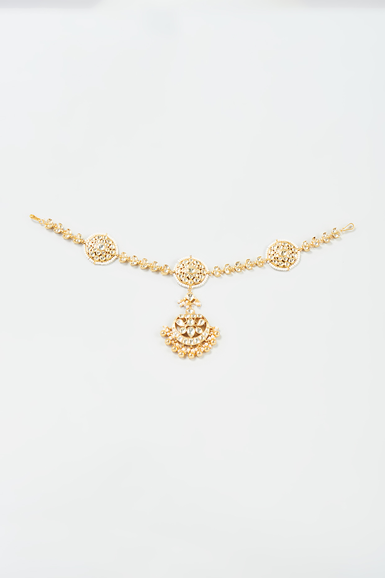 Gold Finish Yellow Kundan Polki Sheeshphool by ASHNEE