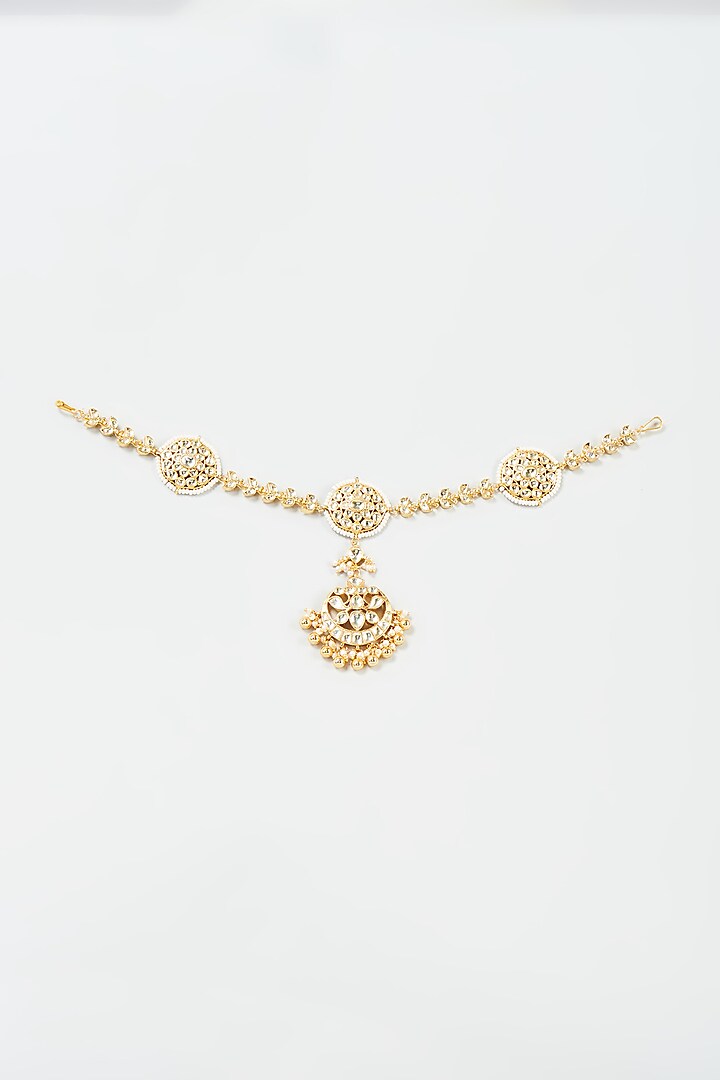 Gold Finish Yellow Kundan Polki Sheeshphool by ASHNEE