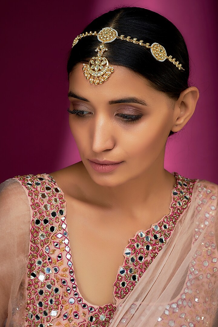 Gold Finish Yellow Kundan Polki Sheeshphool by ASHNEE at Pernia's Pop Up Shop