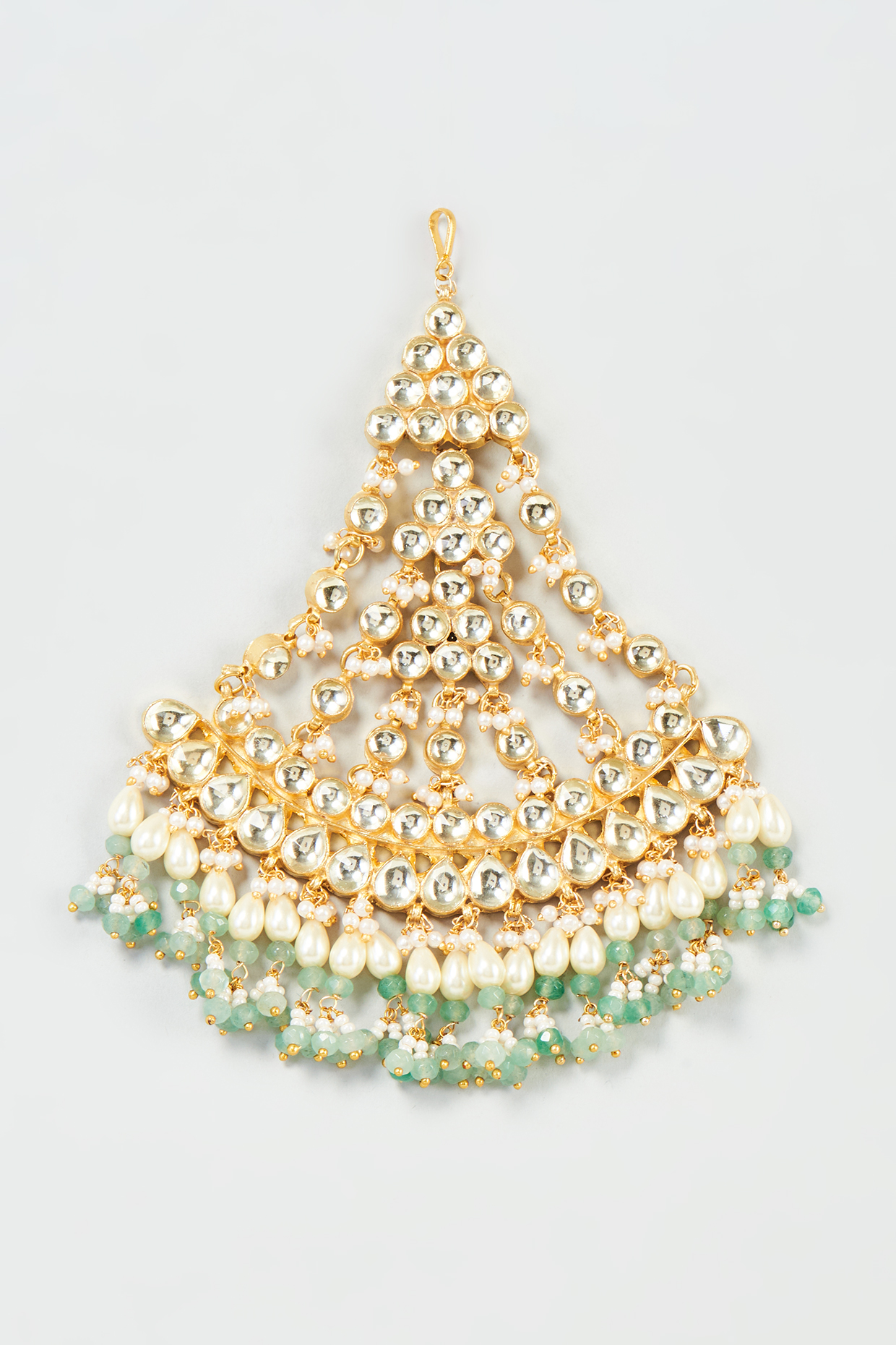 Gold Finish Yellow Kundan Polki & Mint Pearl Pasa by ASHNEE