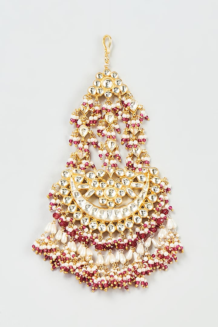 Gold Finish Yellow Kundan Polki Chand Pasa by ASHNEE
