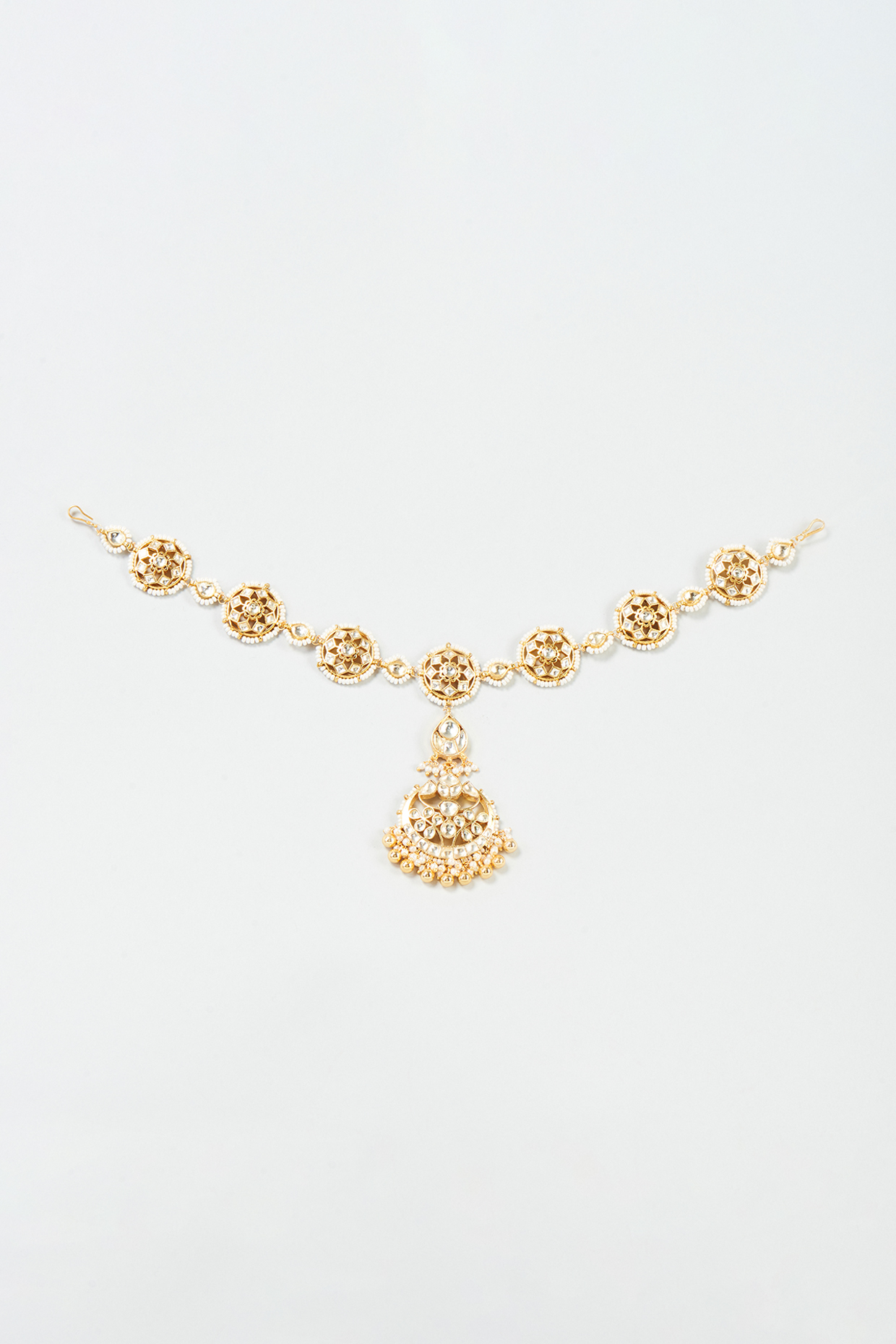 Gold Finish Yellow Kundan Polki Sheeshphool by ASHNEE