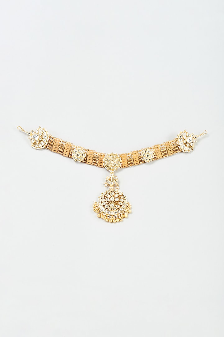 Gold Finish Yellow Kundan Polki Sheeshphool by ASHNEE