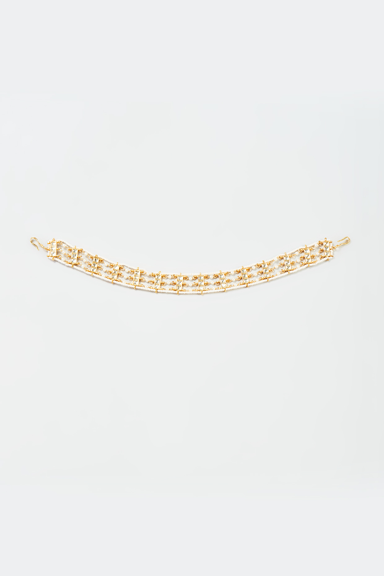 Gold Finish Yellow Kundan Polki & Pearl Sheeshphool by ASHNEE