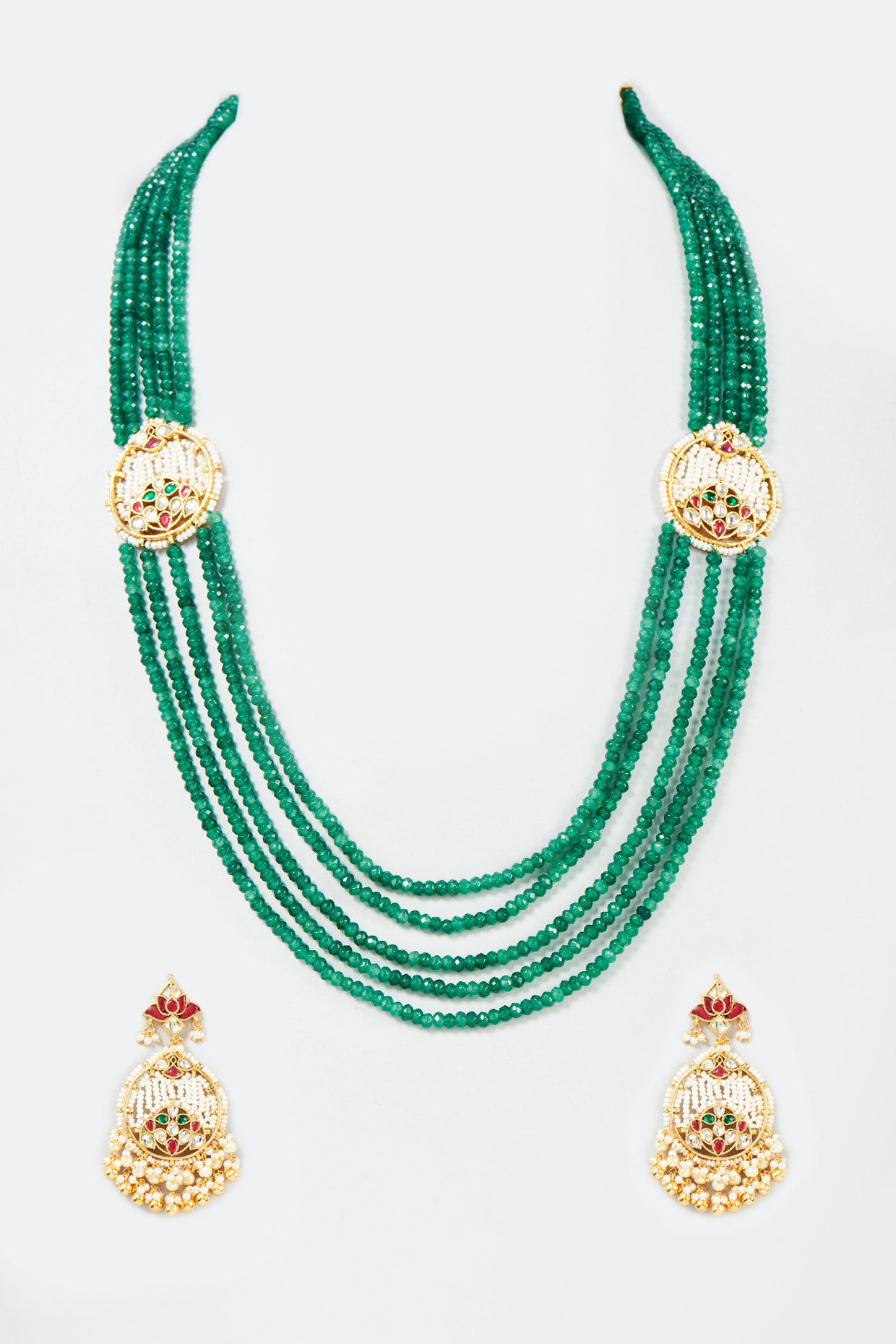 Gold Finish Kundan Polki & Golden Ball Mala Set by ASHNEE