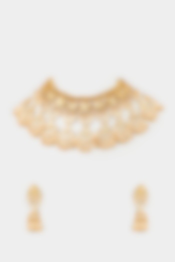 Gold Finish Yellow Kundan Polki Choker Necklace Set by ASHNEE