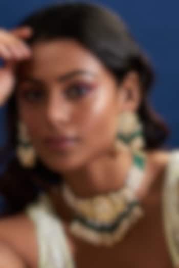 Gold Finish Yellow & Green Kundan Polki Choker Necklace Set by ASHNEE at Pernia's Pop Up Shop