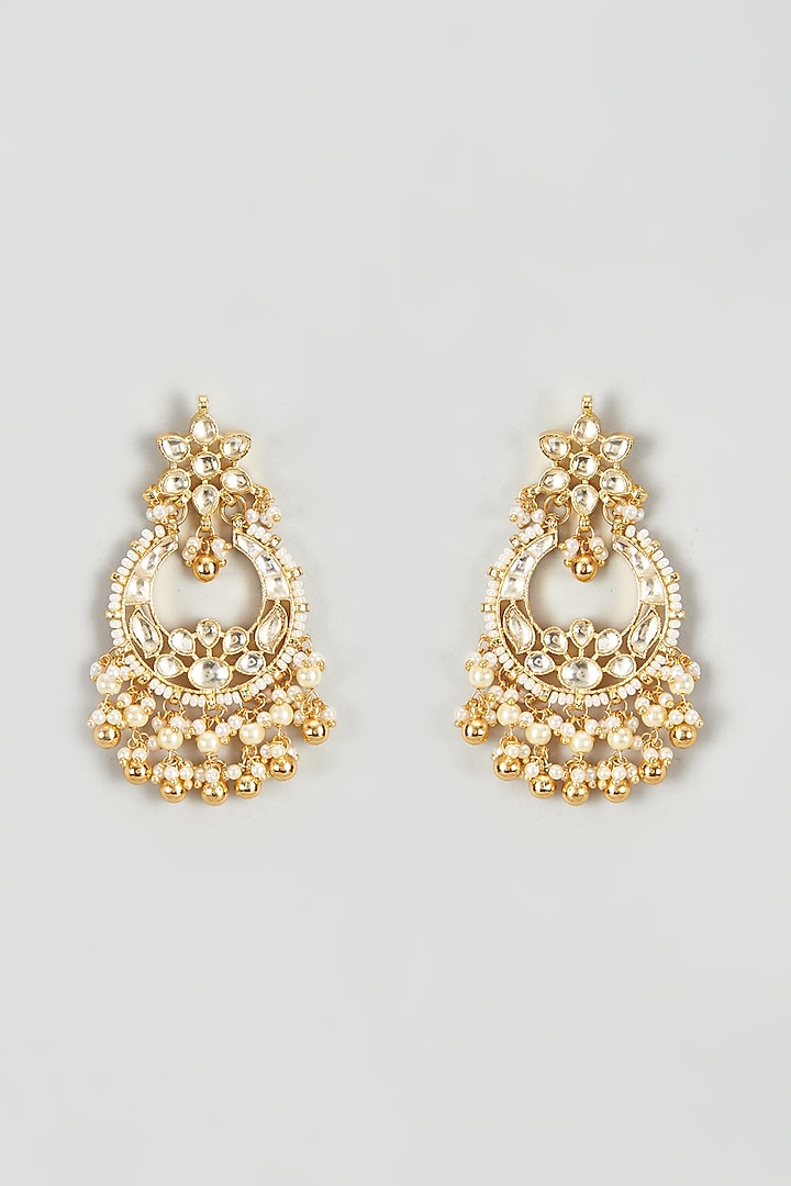 Gold Finish Yellow Kundan Polki Chandbali Earrings by ASHNEE at Pernia's Pop Up Shop