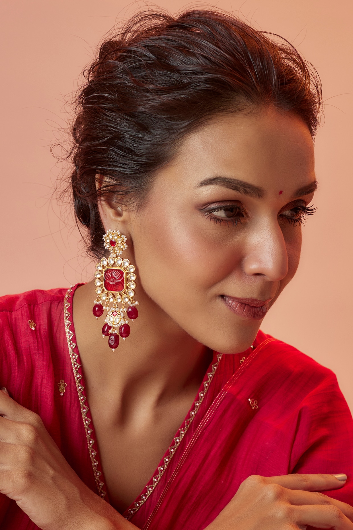 Buy Petal Kundan Red Chand Bali Drop Earrings online-KARAGIRI | FESTIVE  SALE – Karagiri Global