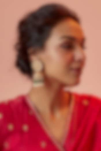 Gold Finish Yellow Kundan Polki & Green Pearl Dangler Earrings by ASHNEE at Pernia's Pop Up Shop