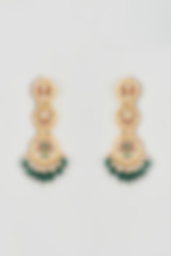 Gold Finish Multi-Colored Kundan Polki Dangler Earrings by ASHNEE at Pernia's Pop Up Shop