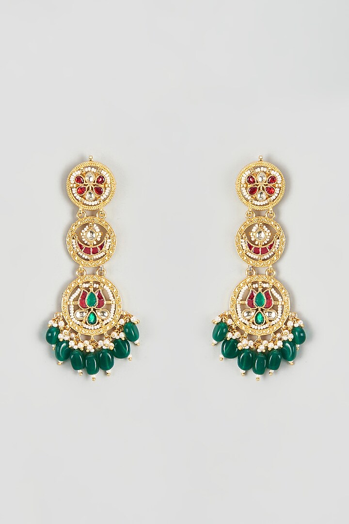 Gold Finish Multi-Colored Kundan Polki Dangler Earrings by ASHNEE at Pernia's Pop Up Shop