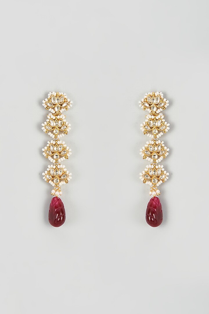 Gold Finish Yellow Kundan Polki Dangler Earrings by ASHNEE at Pernia's Pop Up Shop