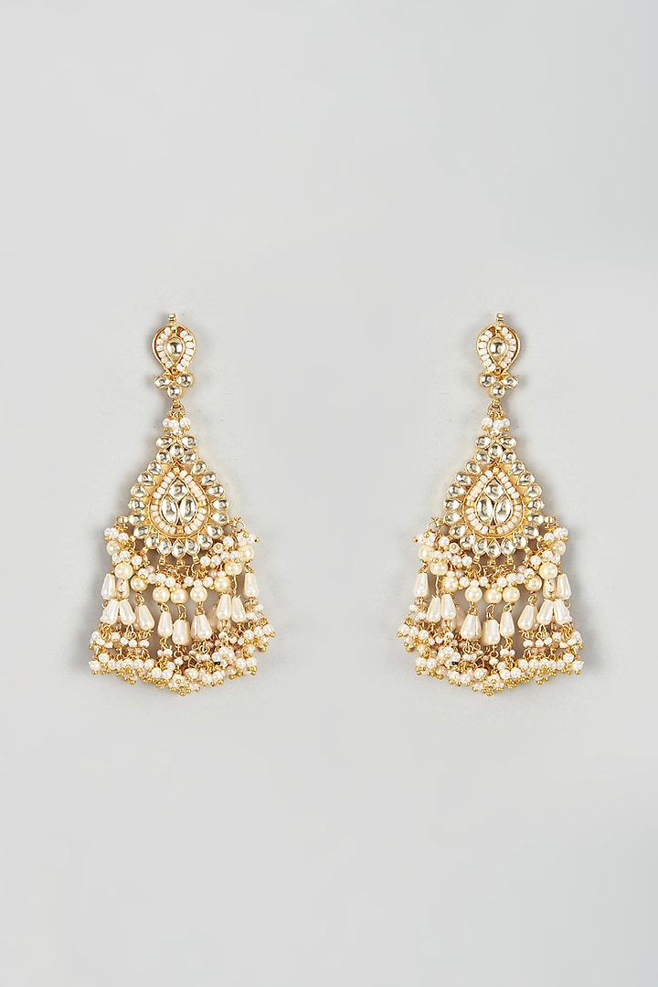 Gold Finish Yellow Kundan Polki Dangler Earrings by ASHNEE at Pernia's Pop Up Shop