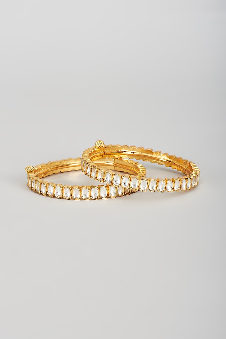 Gold Finish Kundan Polki Bangles (Set of 2) by ASHNEE at Pernia's Pop Up Shop