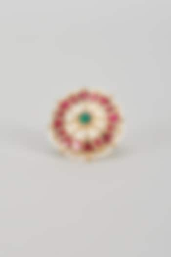 Gold Finish Kundan Polki & Ruby Ring by ASHNEE at Pernia's Pop Up Shop