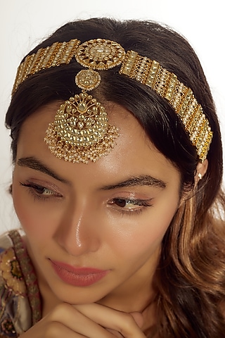 Gold Finish Kundan Polki Sheeshphool by ASHNEE