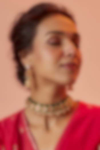 Gold Finish Kundan Polki Choker Necklace Set by ASHNEE at Pernia's Pop Up Shop