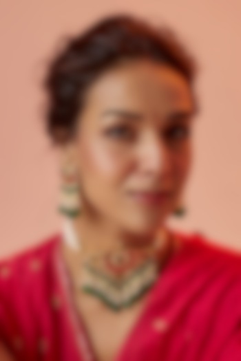 Gold Finish Kundan Polki Choker Necklace Set by ASHNEE at Pernia's Pop Up Shop