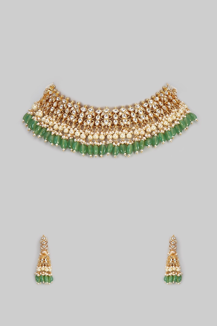 Gold Finish Kundan Polki Choker Necklace Set Design by ASHNEE at Pernia's Pop Up Shop 2023