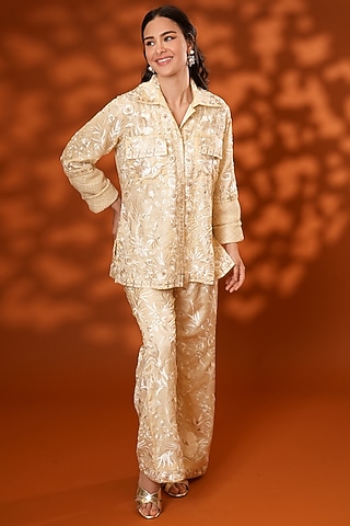 Malai Yellow Pure Silk Co-Ord Set by Ashtar