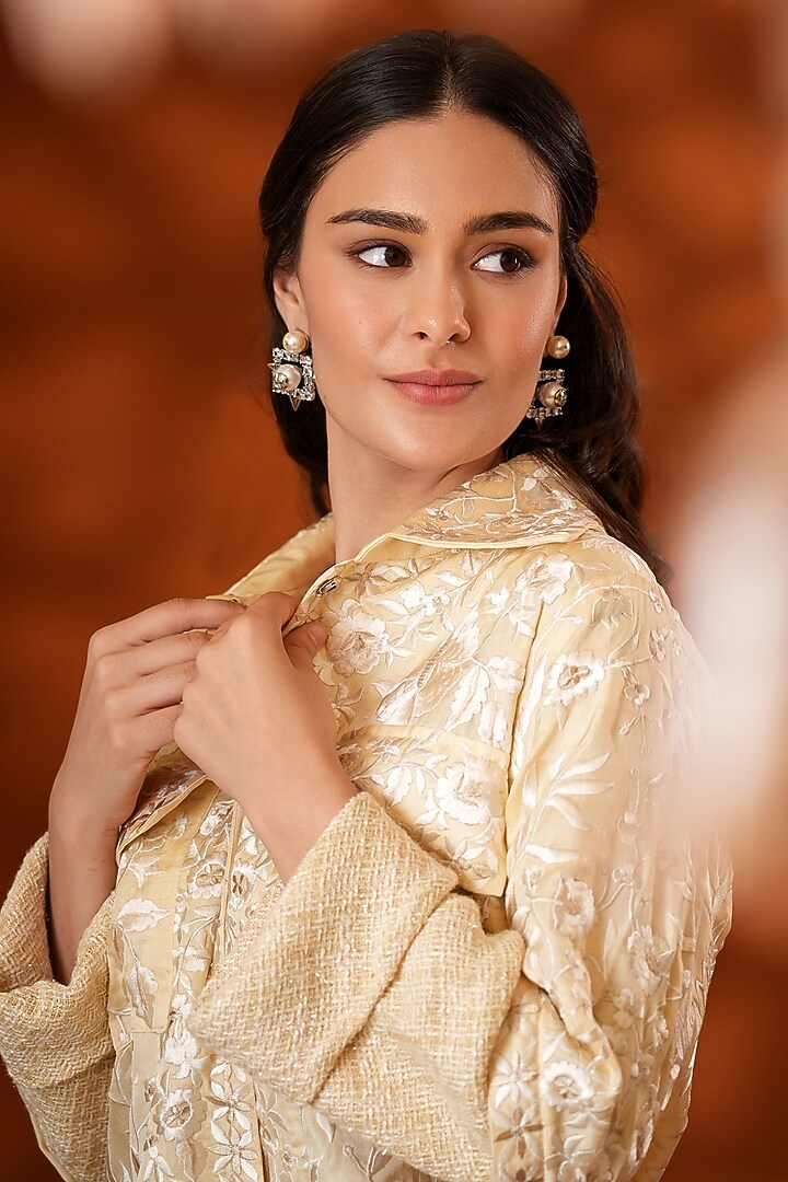 Malai Yellow Pure Silk Co-Ord Set by Ashtar at Pernia's Pop Up Shop