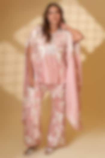 Jaipuri Pink Pure Silk Hand Embroidered Kaftan Set by Ashtar at Pernia's Pop Up Shop