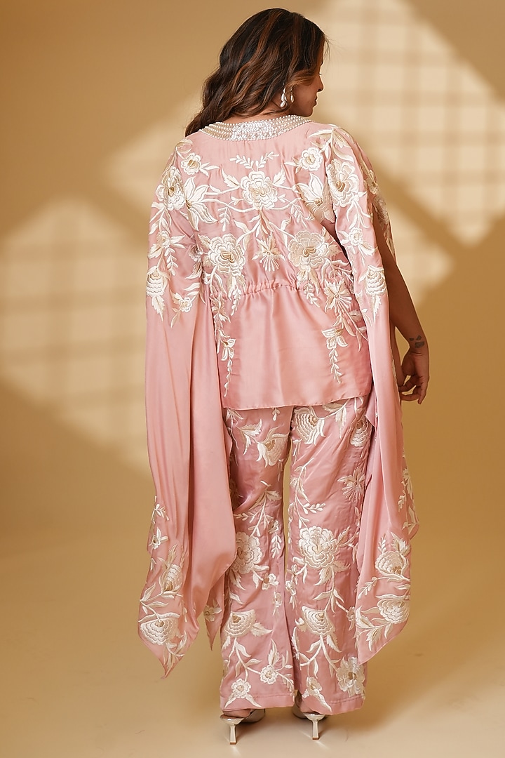Jaipuri Pink Pure Silk Hand Embroidered Kaftan Set by Ashtar at Pernia's Pop Up Shop