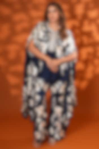 Mysore Blue Pure Silk Hand Embroidered Kaftan Set by Ashtar at Pernia's Pop Up Shop