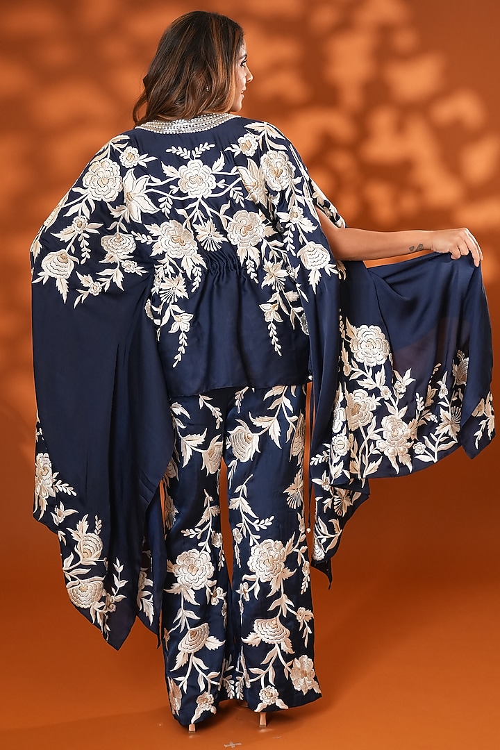 Mysore Blue Pure Silk Hand Embroidered Kaftan Set by Ashtar at Pernia's Pop Up Shop