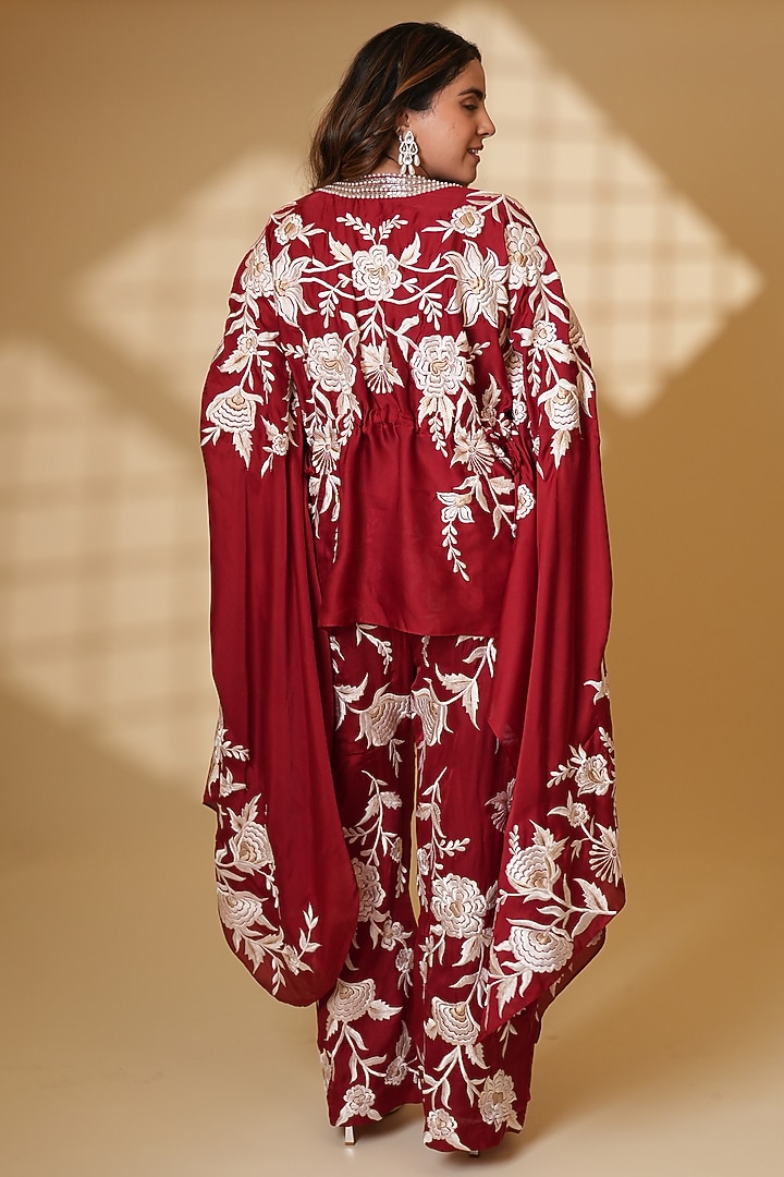 Bengal Rouge Pure Silk Hand Embroidered Kaftan Set by Ashtar at Pernia's Pop Up Shop