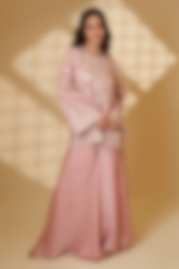 Blush Pink Pure Silk Wedding Sharara Set by Ashtar at Pernia's Pop Up Shop