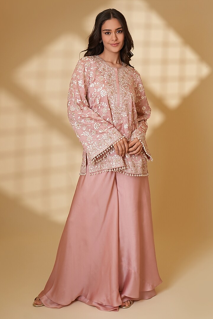 Blush Pink Pure Silk Wedding Sharara Set by Ashtar at Pernia's Pop Up Shop