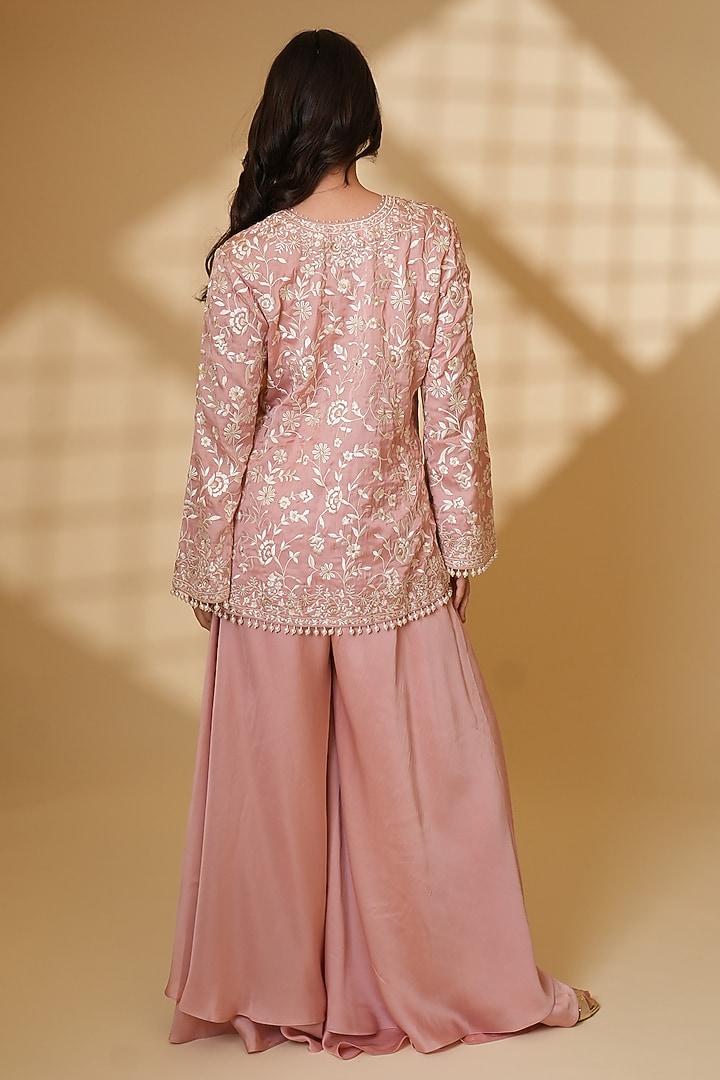 Blush Pink Pure Silk Wedding Sharara Set by Ashtar at Pernia's Pop Up Shop
