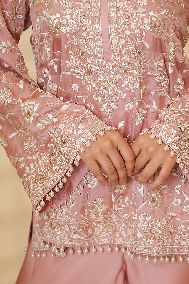 Blush Pink Pure Silk Wedding Sharara Set by Ashtar at Pernia's Pop Up Shop