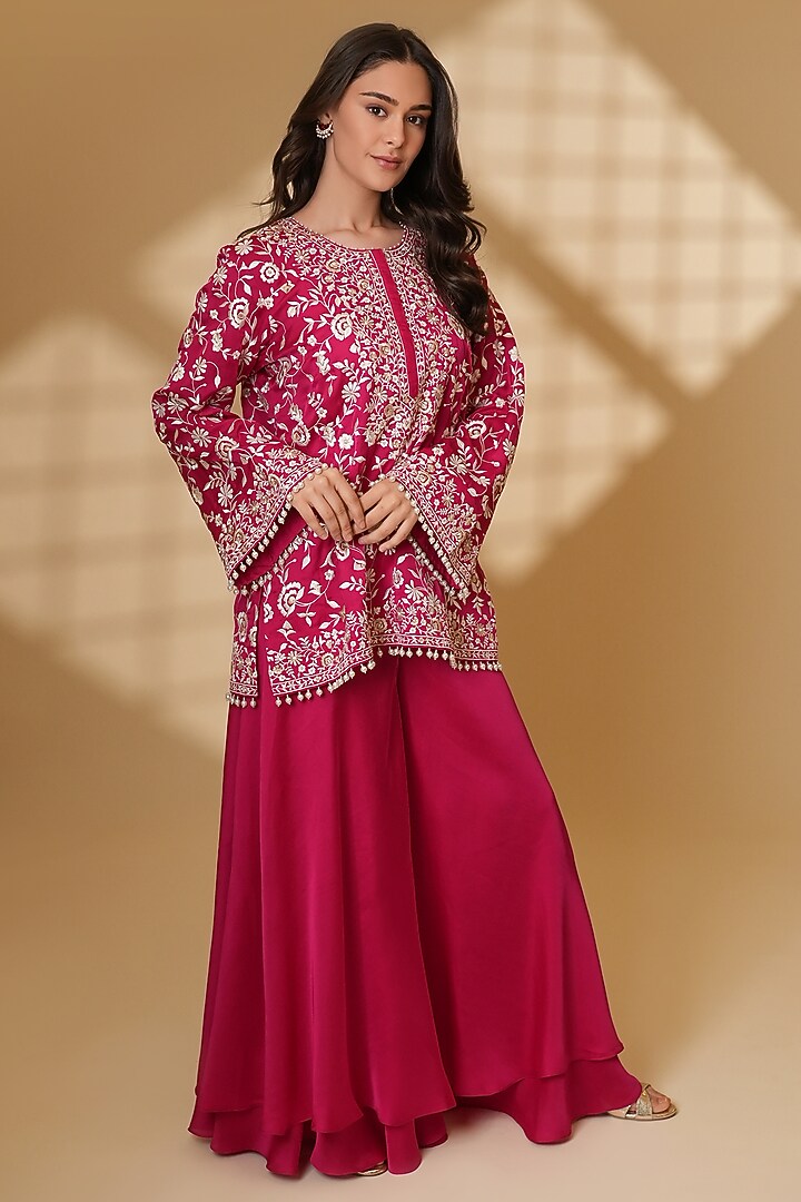 Rani Pink Pure Silk Wedding Sharara Set by Ashtar at Pernia's Pop Up Shop