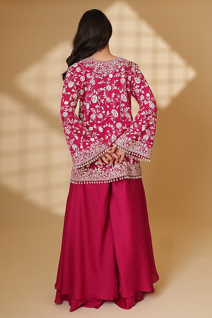 Rani Pink Pure Silk Wedding Sharara Set by Ashtar at Pernia's Pop Up Shop