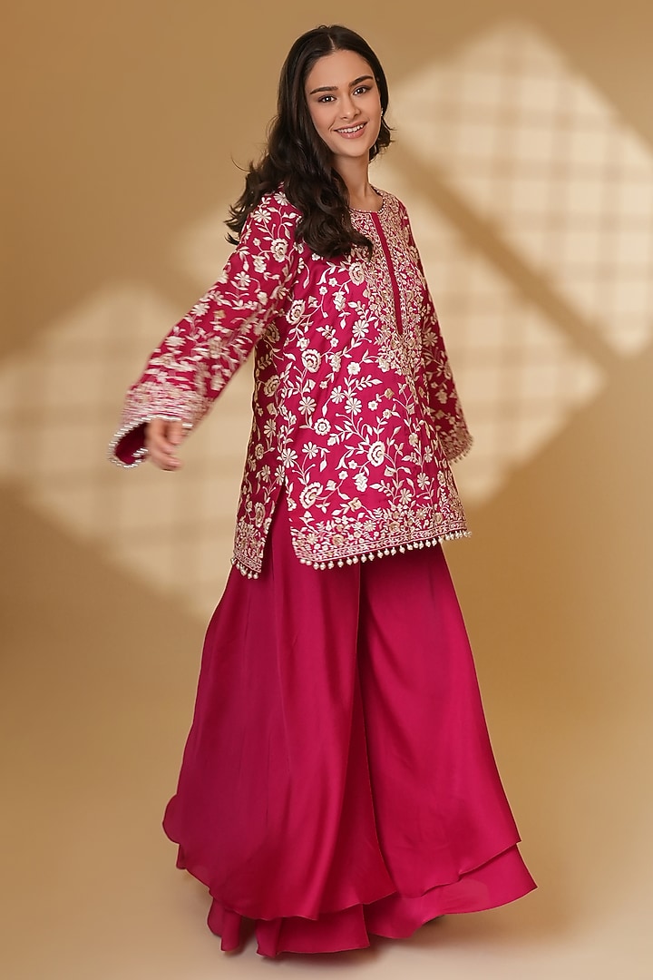Rani Pink Pure Silk Wedding Sharara Set by Ashtar at Pernia's Pop Up Shop