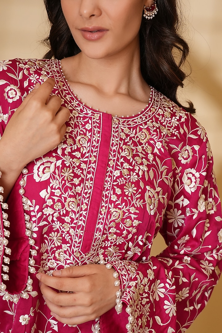 Rani Pink Pure Silk Wedding Sharara Set by Ashtar at Pernia's Pop Up Shop