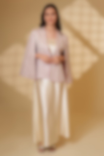 Blush Pink Pure Silk Pearl Hand Embroidered Cape by Ashtar at Pernia's Pop Up Shop