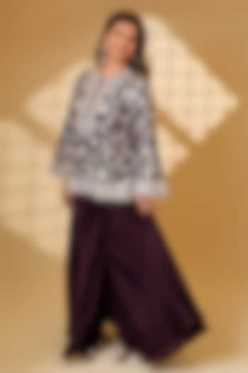 Wine Pure Silk Wedding Sharara Set by Ashtar at Pernia's Pop Up Shop
