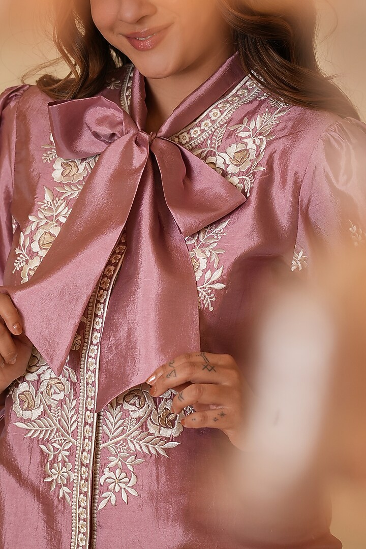 Blush Pink Pure Silk Parsi Gara Embroidered Top by Ashtar at Pernia's Pop Up Shop